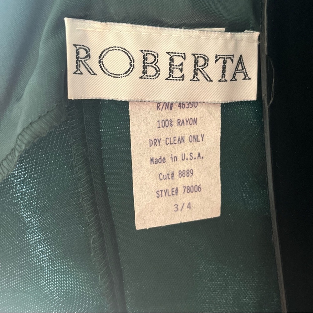 Vintage Roberta Dark Green Velvet Dress Spaghetti Strap Front Slit Size 3/4 - Picture 7 of 10